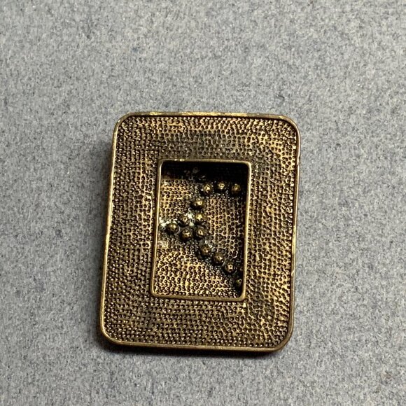 Abstract Hammered Rectangle 2 In As Is Gold Multicolor Amber Rhinestones DIY - Picture 2 of 5